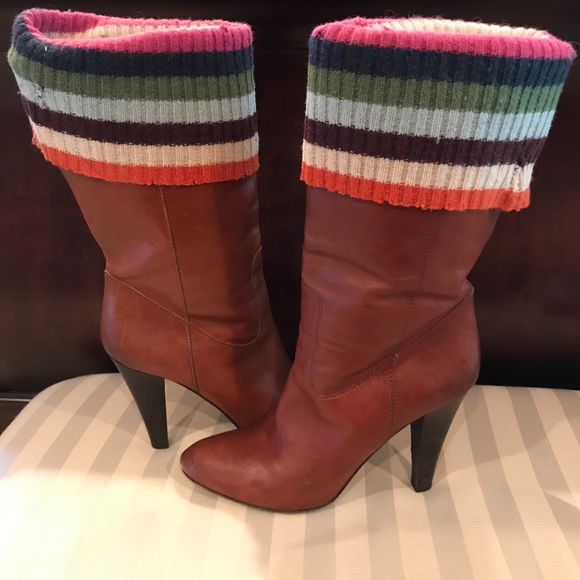 Coach Shoes - Coach Monika Brown Leather Legacy Stripe Boots